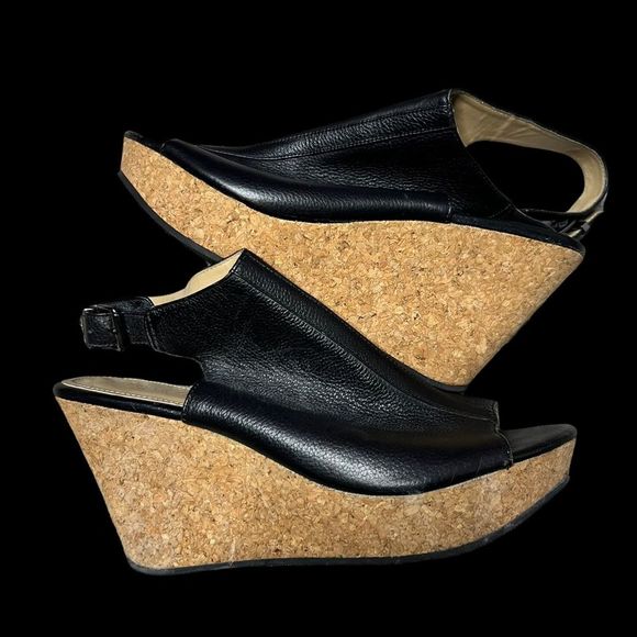 Kenneth Cole Black Leather Cork Wedges - Picture 2 of 5